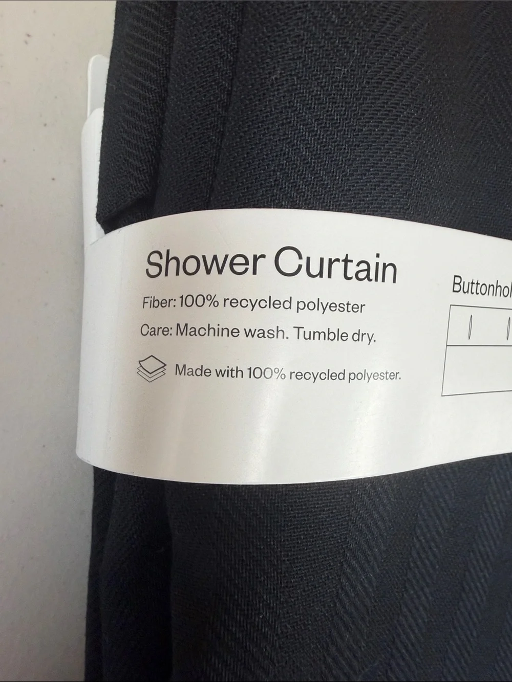 Room Essentials Black Textured Herringbone Shower Curtain buttonhole top 72 inch